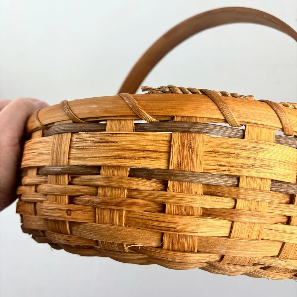 Handwoven Signed round handled basket-Easter/garden/storage-2000